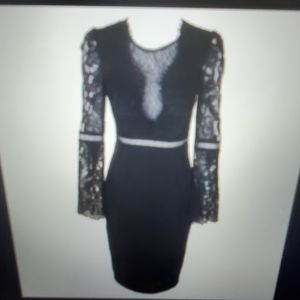 Bardot Black Lace Detail Mixed Media Bell Sleeve D